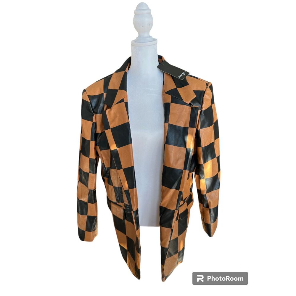 Nasty Gal Faux Leather Checkered Blazer